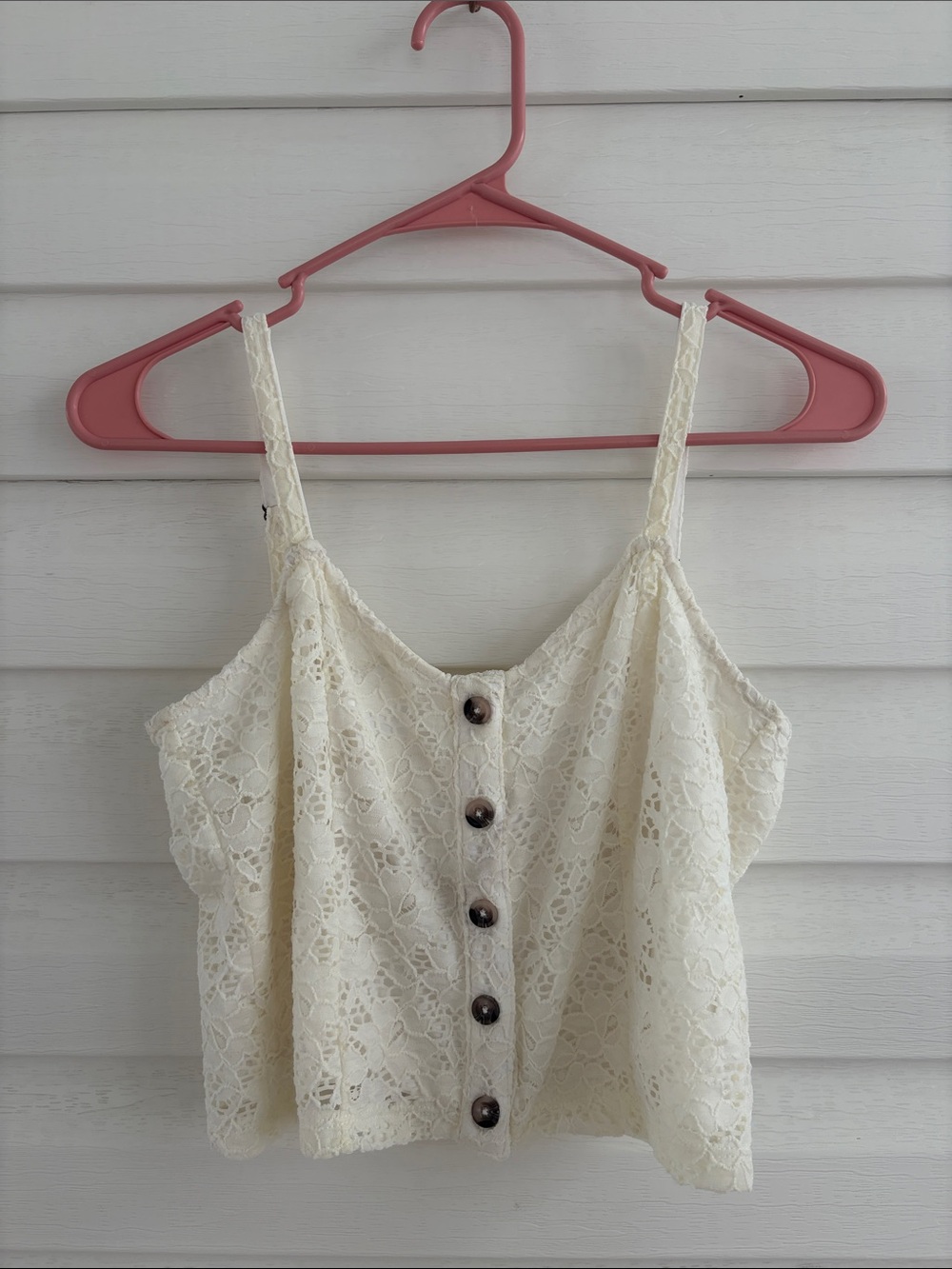 Aeropostale White Lace Button Front Crop Cami Tank Top Boho Cottagecore Size M